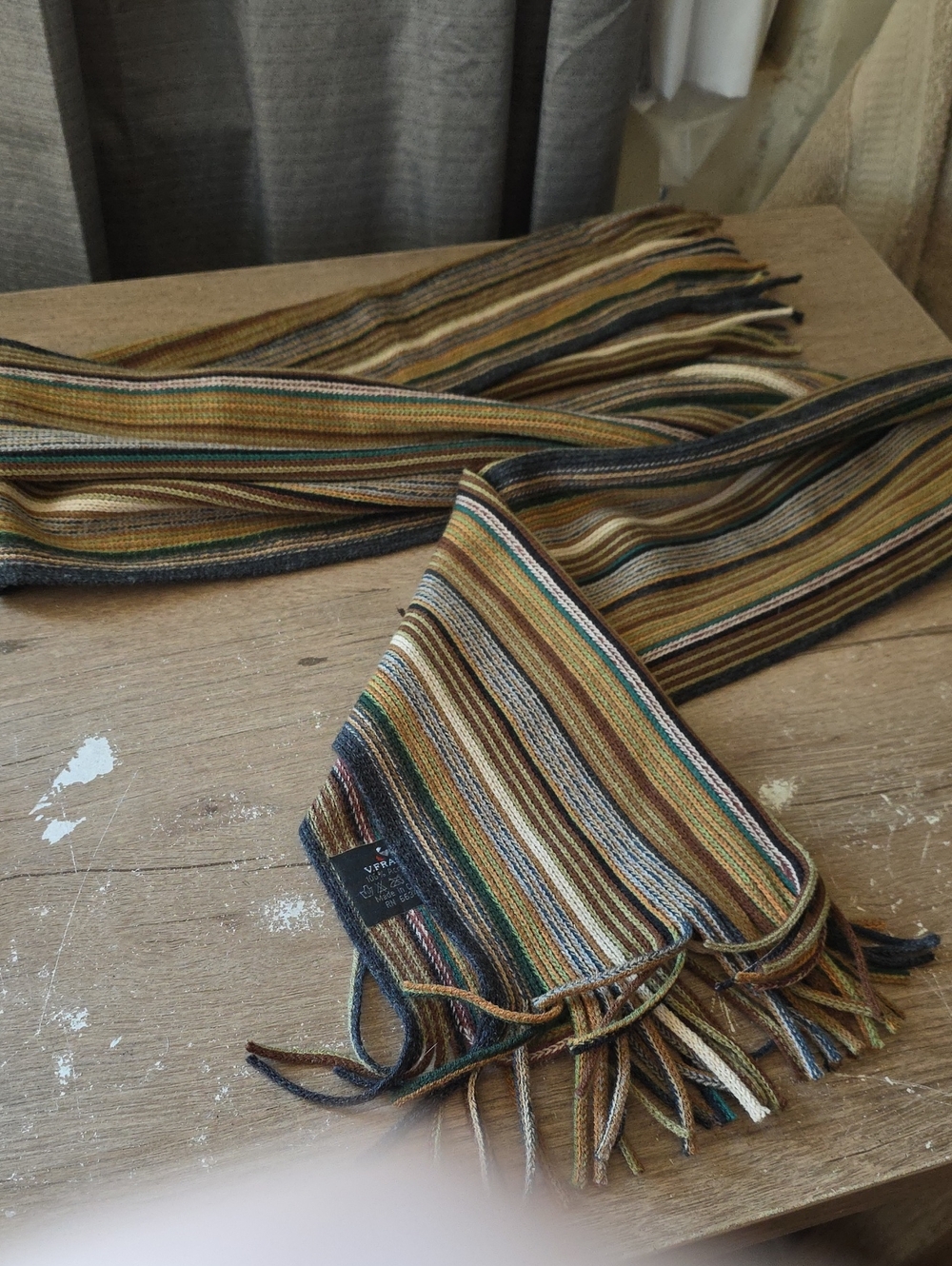 Striped Multicolor Women's Knit Scarf - Brown/Green